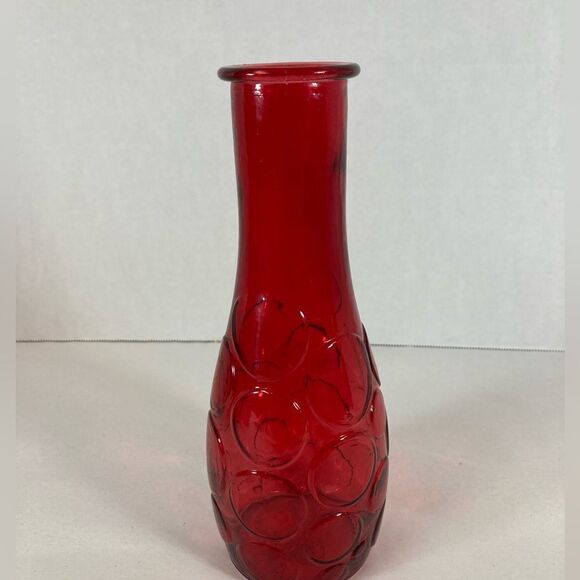 DPS Circles 8 1/2" Round Bubbles Ruby Red Glass Bud Vase Home Decor Vintage - Picture 5 of 10